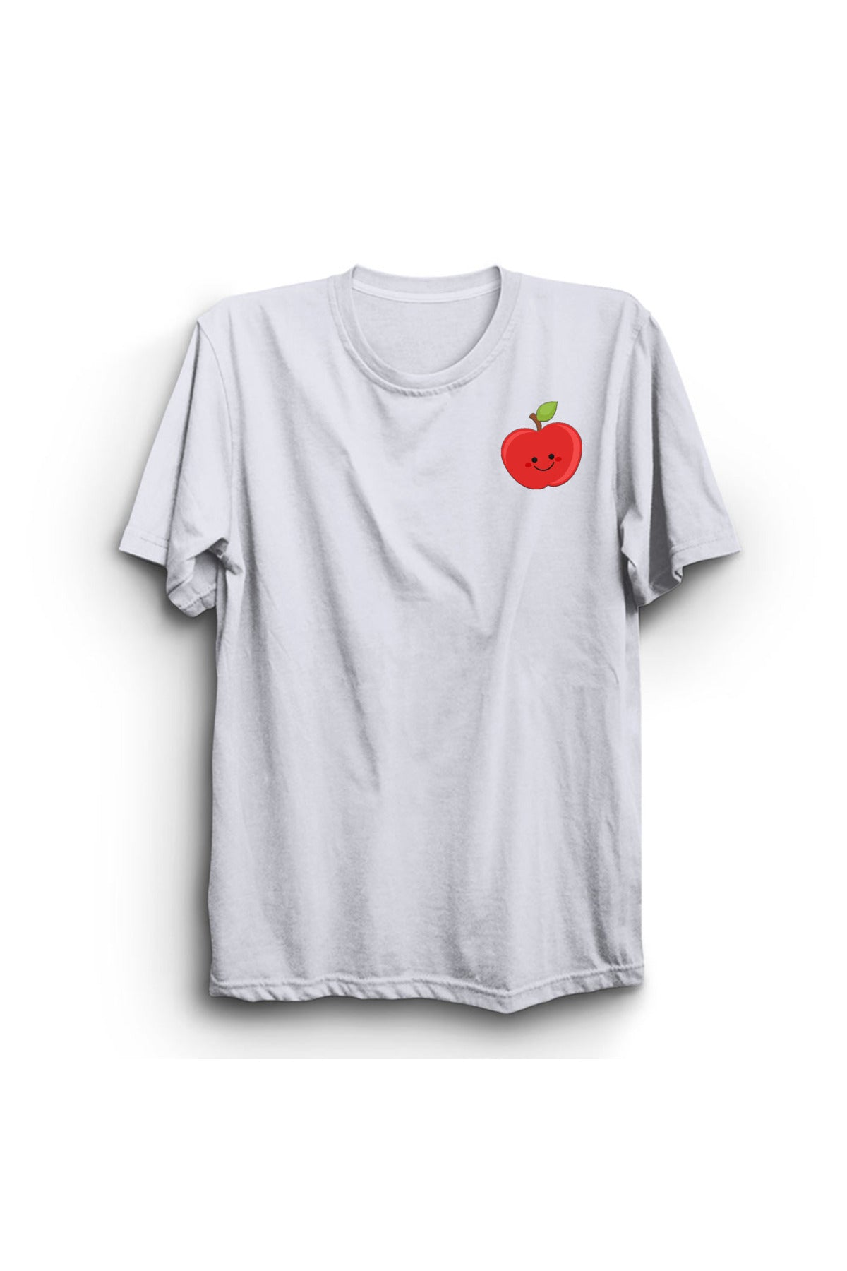 Elma Meyve Baskılı Unisex %100 Pamuk Beyaz T-shirt