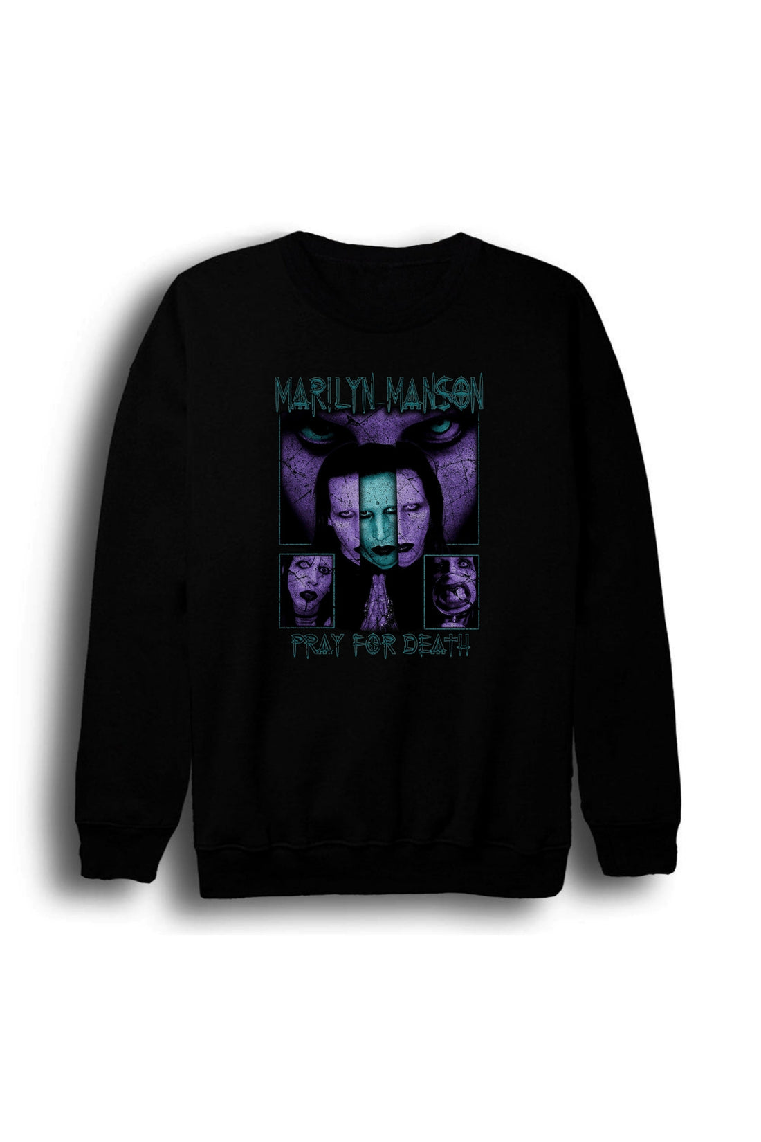 Marilyn Manson Portre kolajı baskılı siyah sweatshirt