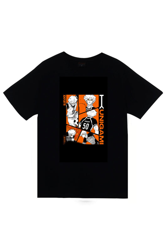 Blue Lock Yukiyama Kenyu Anime Baskılı Unisex %100 Pamuk Siyah T-shirt