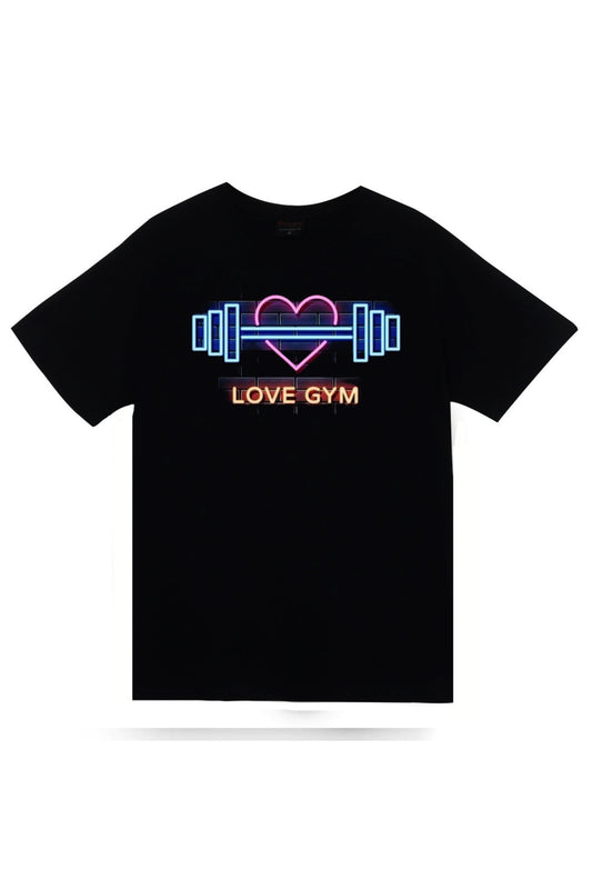 Gym, Fitness, Vucüt Geliştirme, Body Building, Love Gym Baskılı Unisex %100 Pamuk Siyah T-shirt