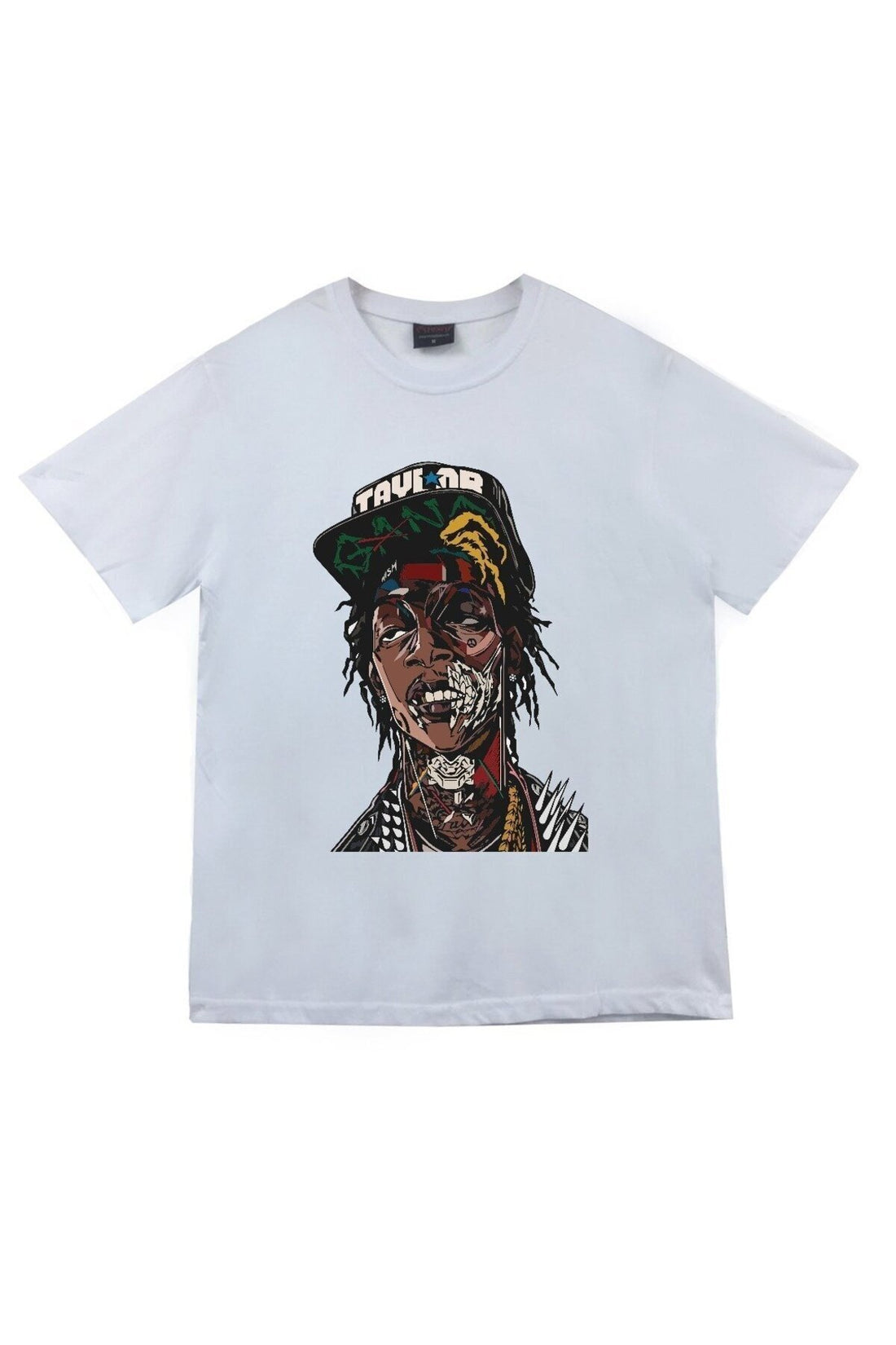 Unisex Wiz Khalifa Portre baskılı beyaz tişört