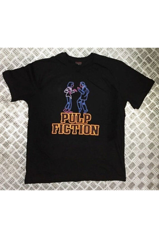 Unisex Siyah Pulp Fıctıon Baskılı T-shirt