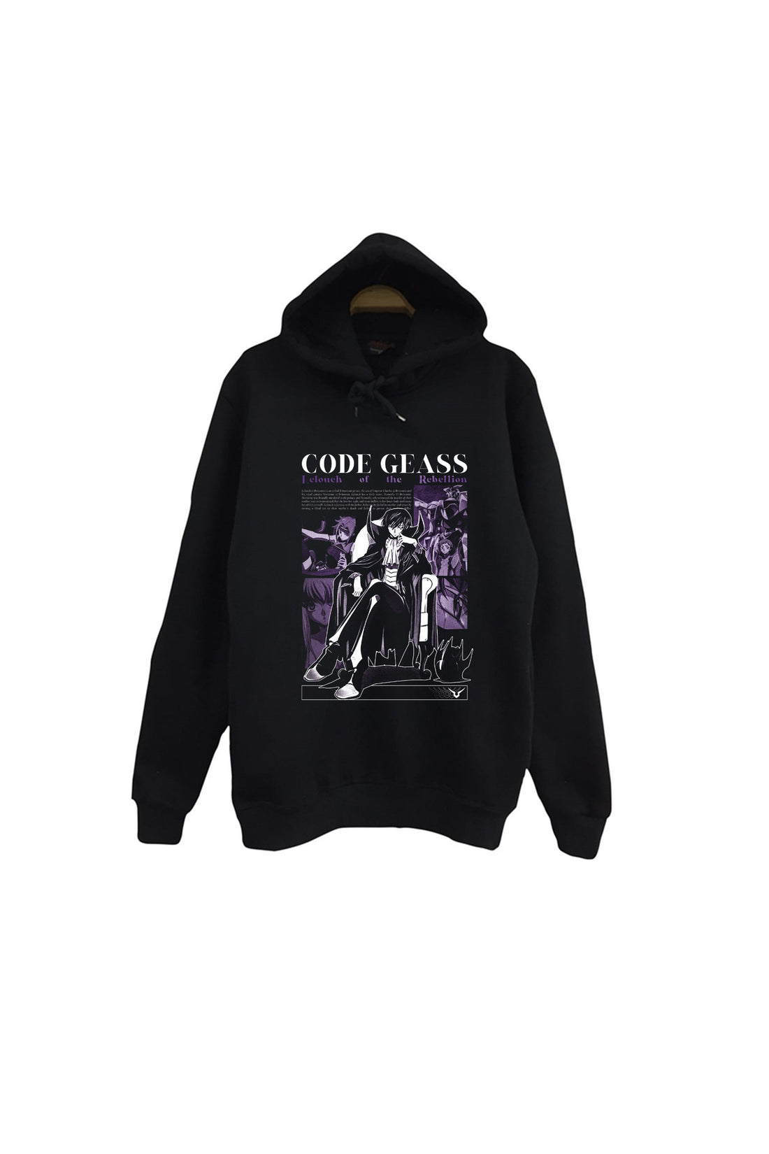 Lelouch Lamperouge Mor tonlu karakter poster baskılı siyah kapüşonlu sweatshirt