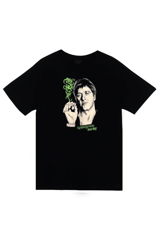 Tony Montana Baskılı Unisex %100 Siyah Pamuk T-shirt