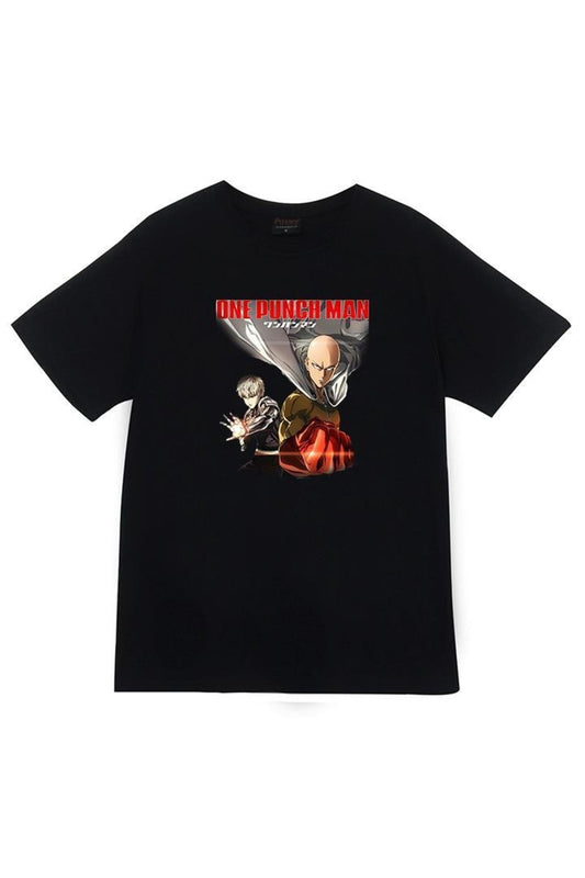 One Punch Man Anime Baskılı Unisex %100 Pamuk Siyah T-shirt