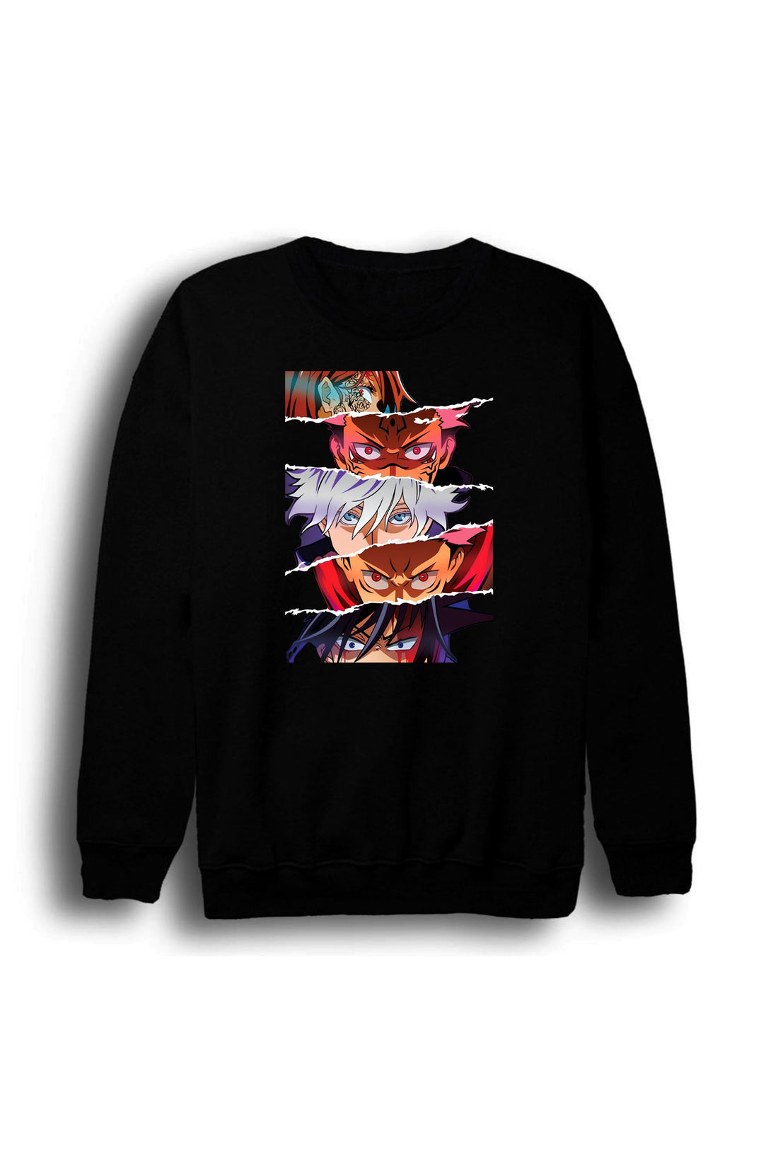 Jujutsu Kaisen Anime Glitch efektli üç baskılı siyah sweatshirt