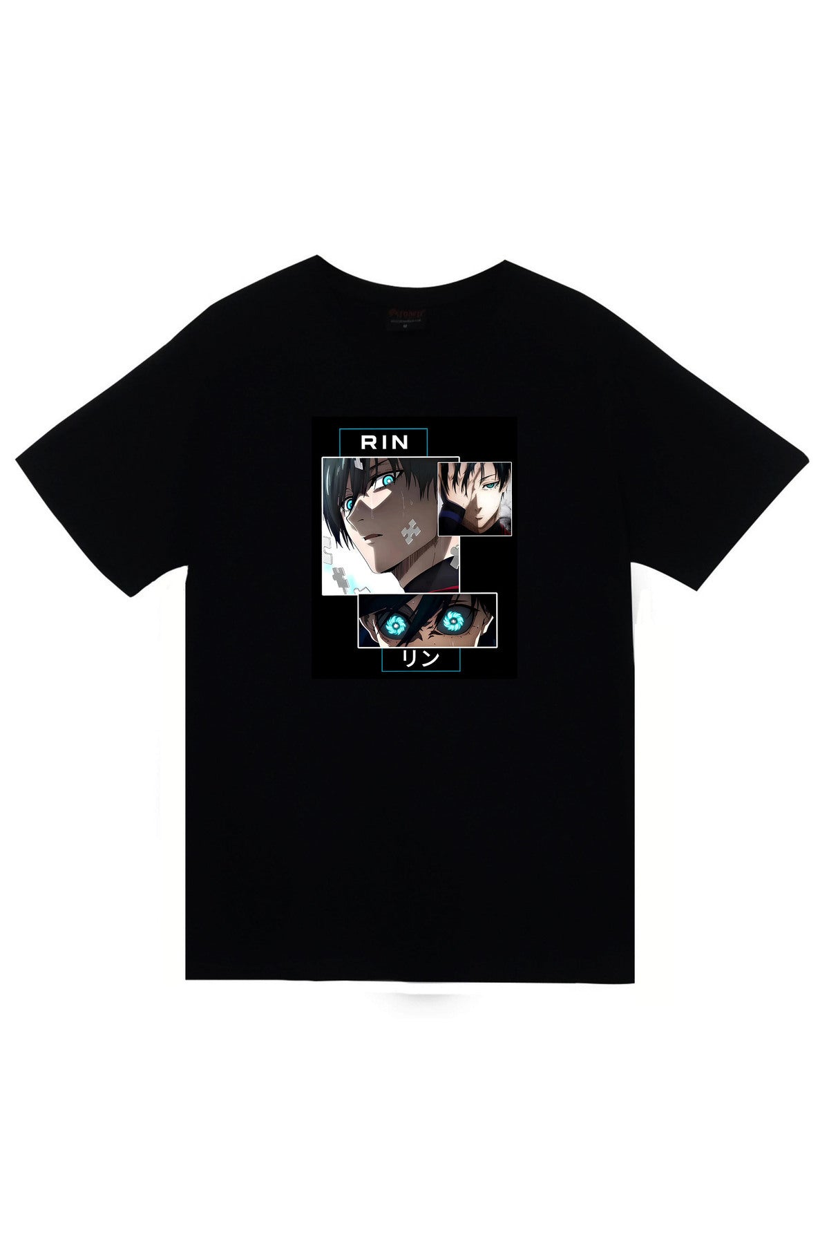 Blue Lock, Rin İtoshi Anime Baskılı Unisex %100 Pamuk Siyah T-shirt