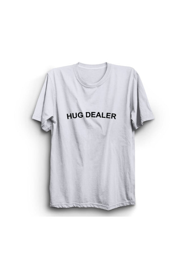 Beyaz Hug Dealer baskılı beyaz tişört