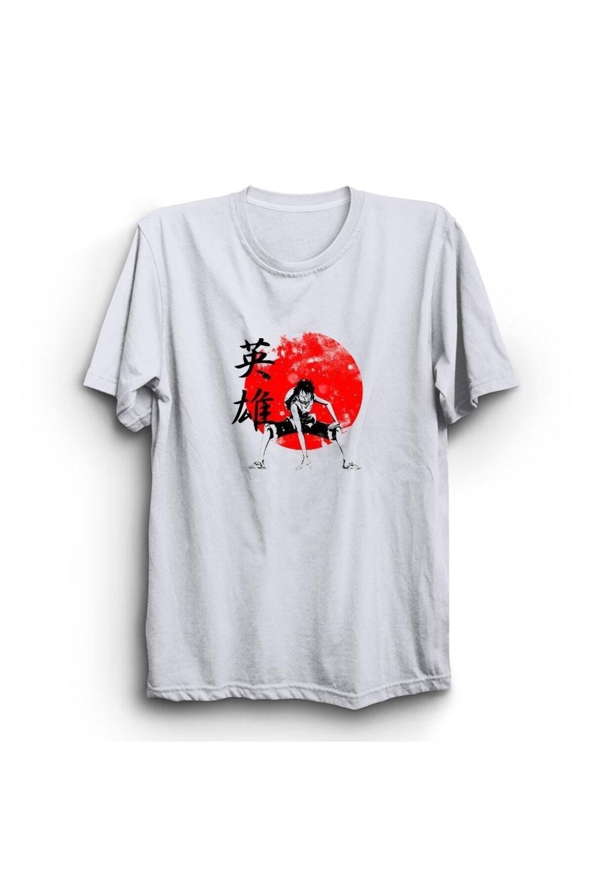 One Piece Anime Baskılı Unisex %100 Pamuk Beyaz T-shirt