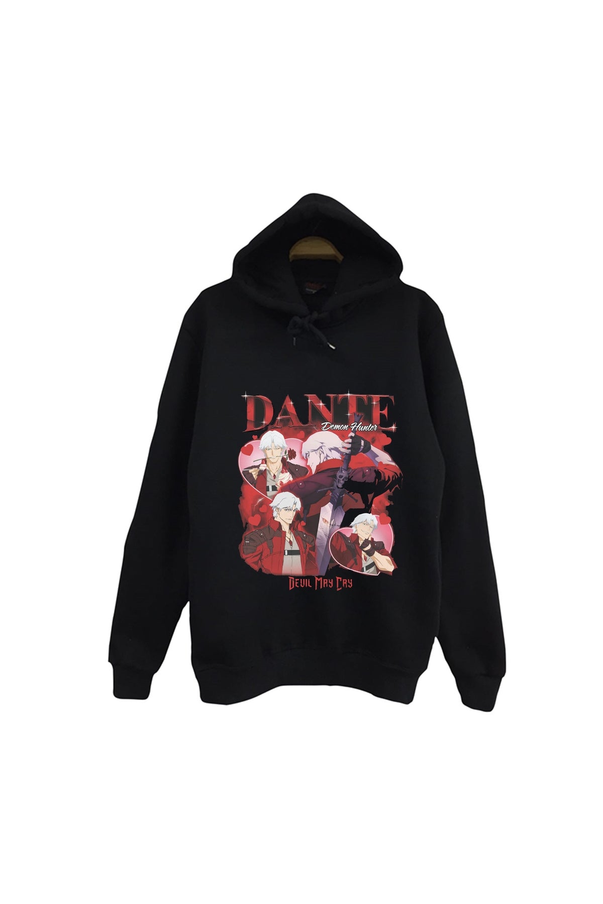 Devil May Cry Dante Anime Baskılı Unisex %100 Pamuk Siyah Kapüşonlu Sweatshirt