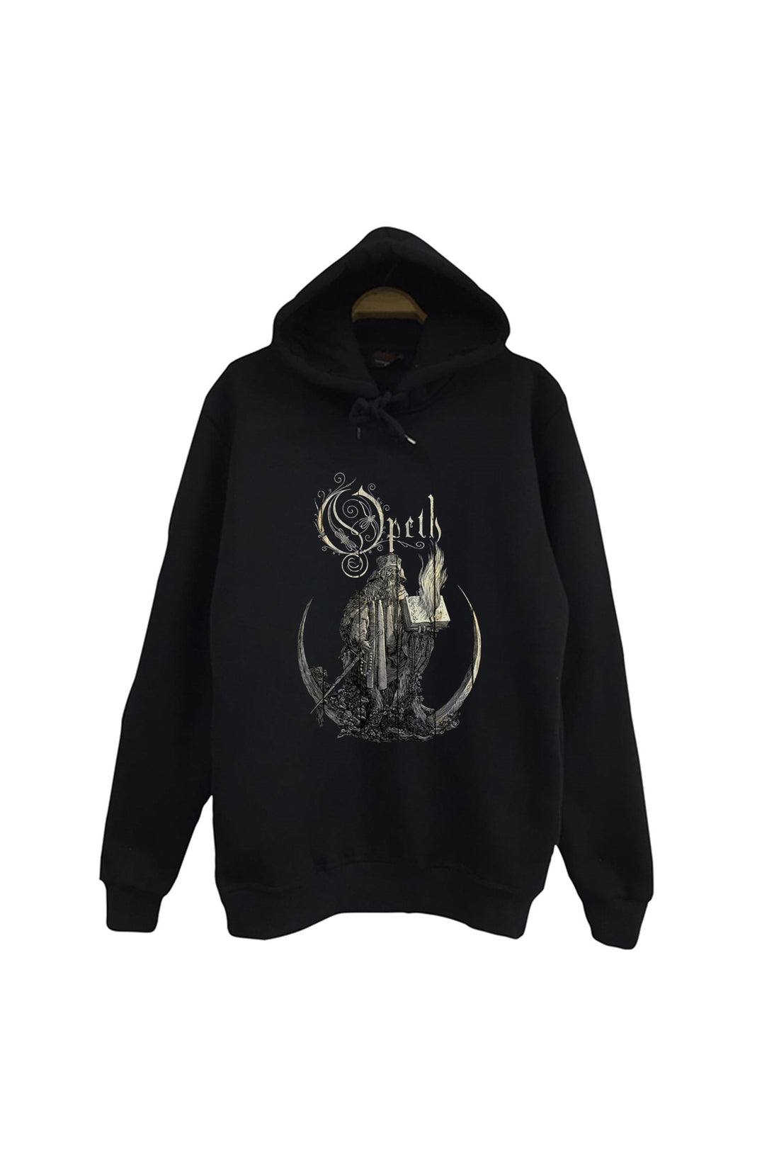 Faith Opeth Müzik Grubu baskılı siyah kapüşonlu sweatshirt