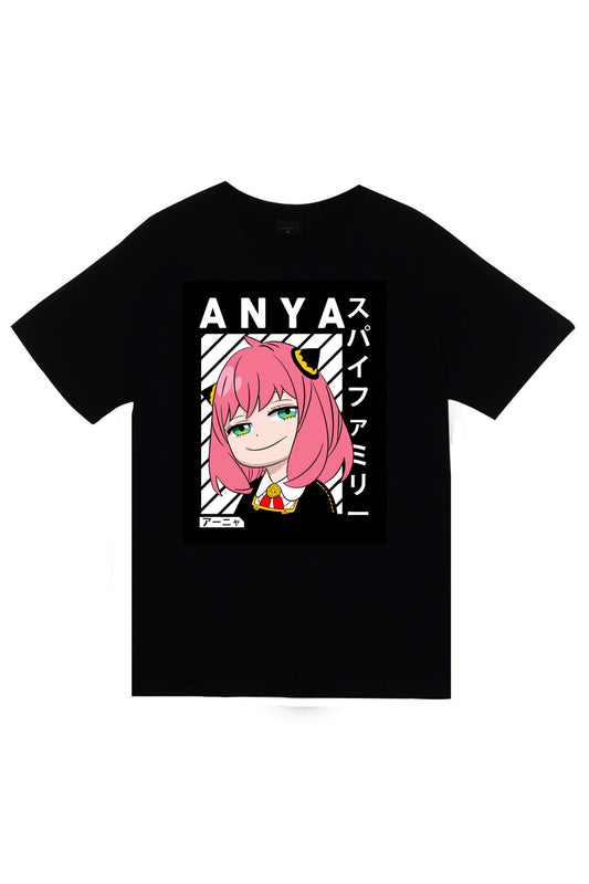 Spy × Family Anime Baskılı Unisex %100 Pamuk Siyah T-shirt