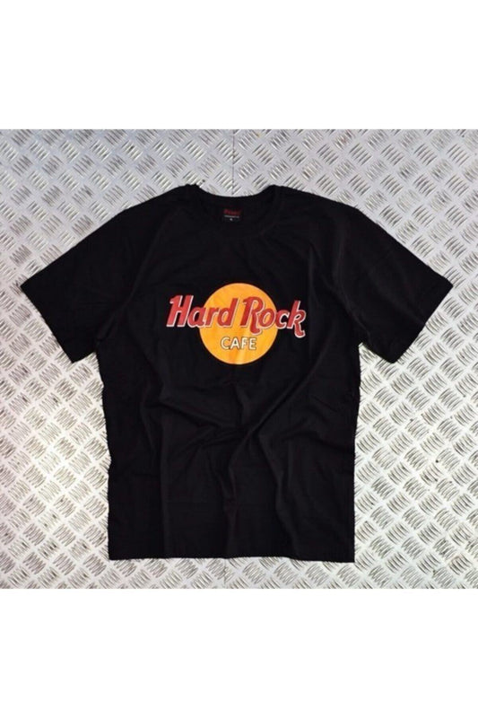 Hard Rock Baskılı Unisex %100 Pamuk Siyah T-shirt