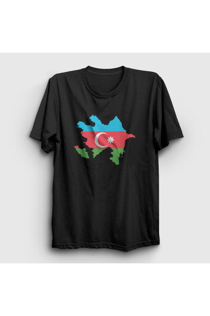 Azerbaijan Flag Pattern Country Map Silhouette Graphic Unisex 100% Cotton White T-Shirt