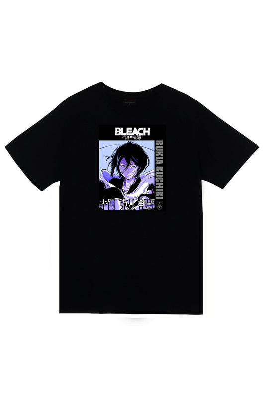 Bleach Rukia Kuchiki Anime Baskılı Unisex %100 Pamuk Siyah T-shirt