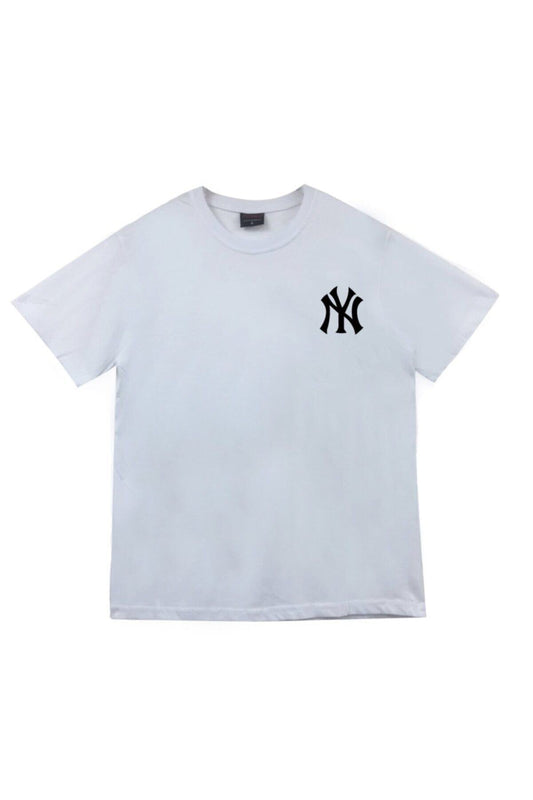 New York Ny Sol Logo Baskılı Unisex %100 Pamuk Beyaz T-shirt