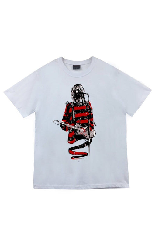 Unisex Beyaz Nirvana Baskılı %100 Pamuk T-shirt