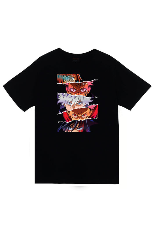 Jujutsu Kaisen Anime Baskılı Unisex %100 Pamuk Siyah T-shirt