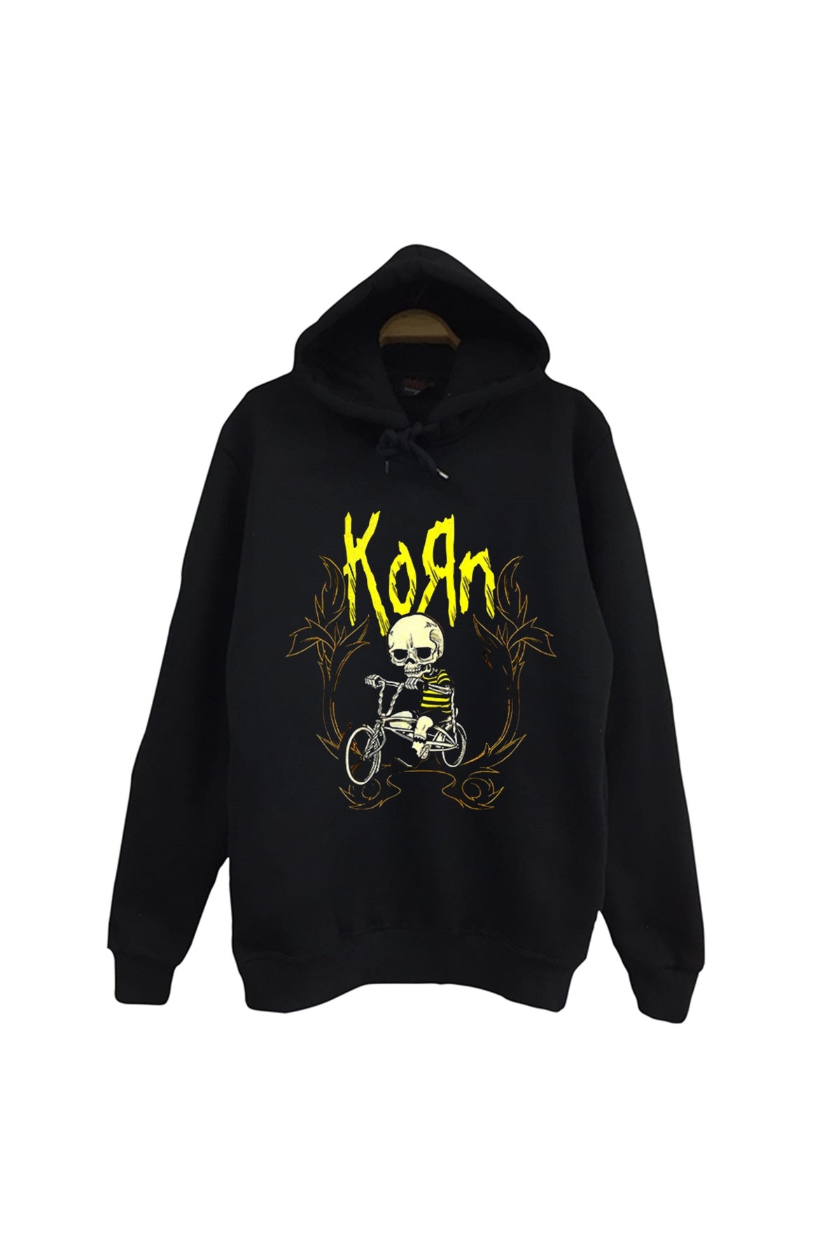 Korn Müzik Grubu baskılı siyah kapüşonlu sweatshirt