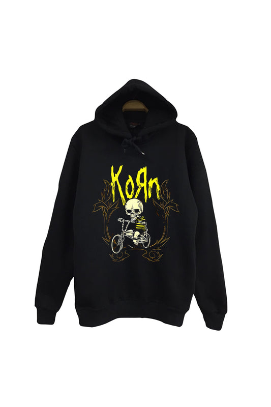 Korn Müzik Grubu Baskılı Unisex %100 Pamuk Siyah Kapüşonlu Sweatshirt