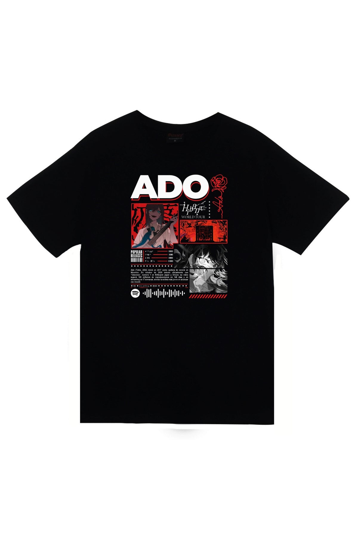 Ado Japon - K-Pop - Rock - Müzik Baskılı Unisex %100 Pamuk Siyah T-shirt
