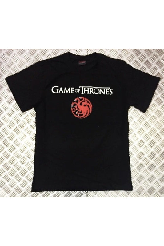 Game Of Thrones Baskılı Unisex %100 Pamuk Siyah T-shirt