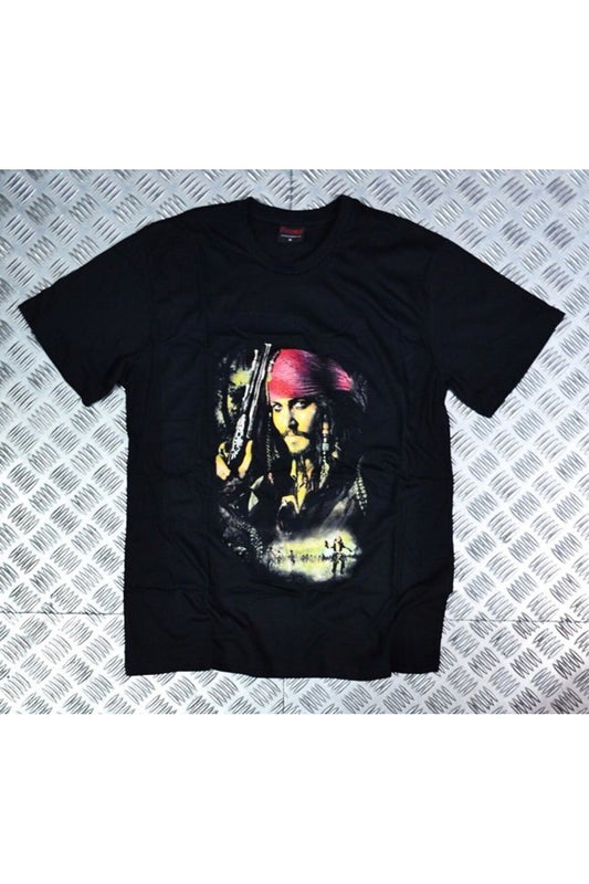 Karayip Korsanları Film Jack Sparrow Karakter Baskılı Unisex %100 Pamuk Beyaz T-shirt