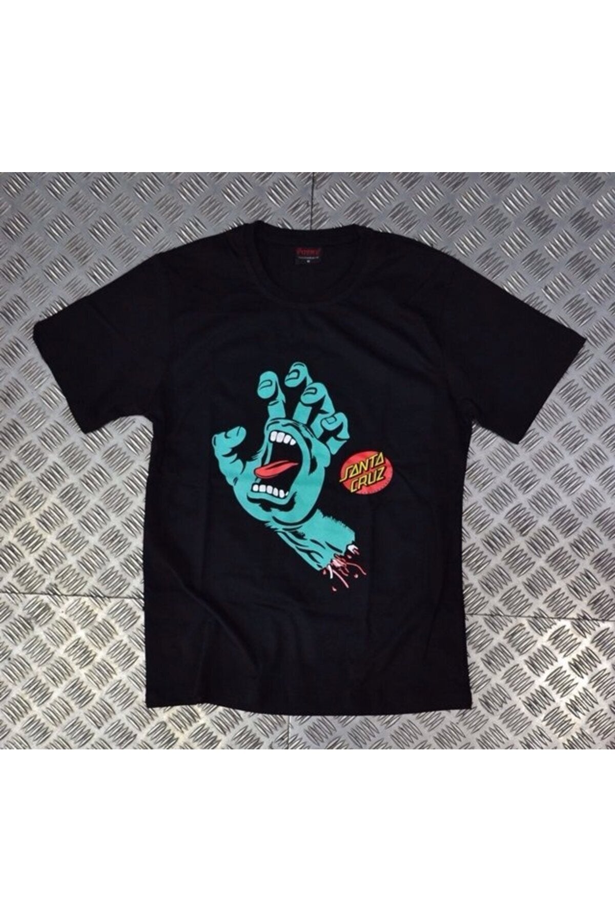 Santa Cruz Baskılı Unisex %100 Pamuk Siyah T-shirt