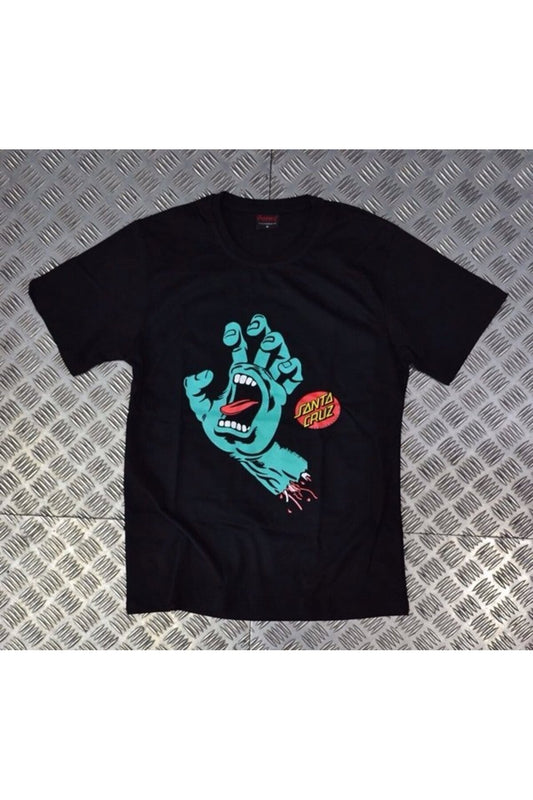 Santa Cruz Baskılı Unisex %100 Pamuk Siyah T-shirt