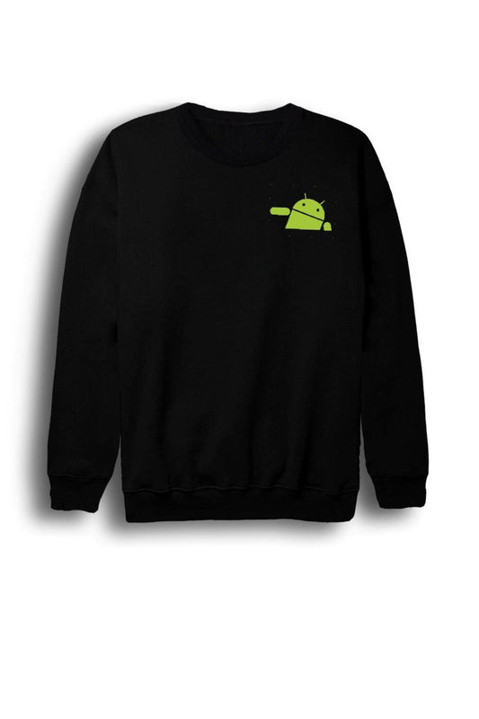 Android Robot Baskılı Bisiklet Yaka Sweatshirt