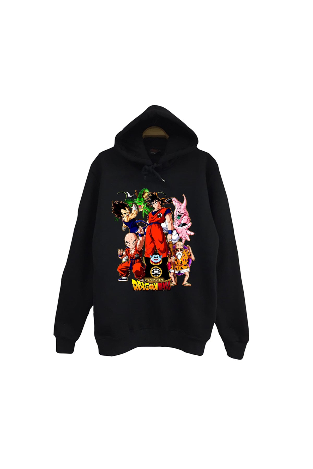 Dragon Ball Z Anime Baskılı Unisex %100 Pamuk Kapüşonlu Siyah Sweatshirt