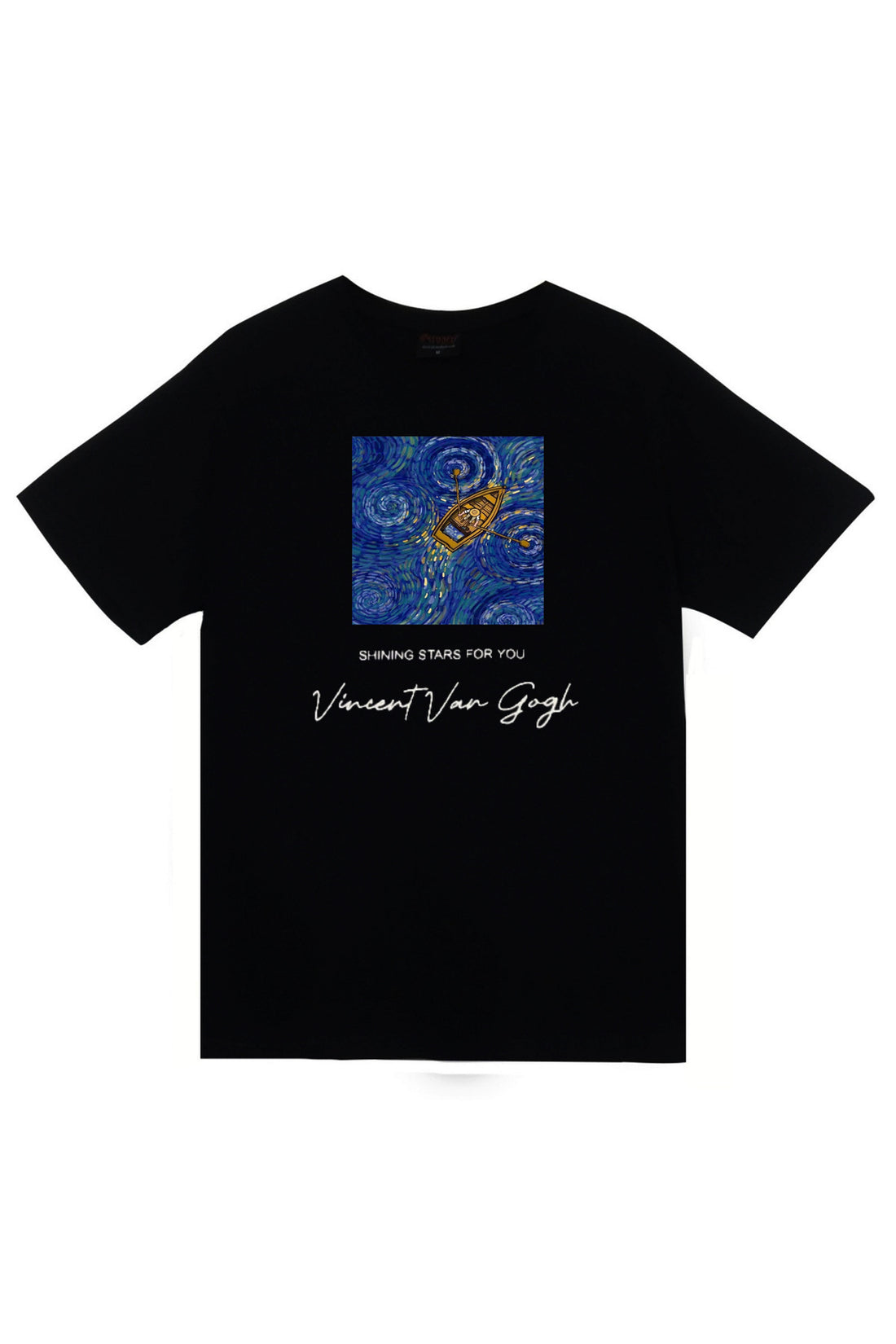 Vincent Van Gogh Yıldızlı Gece baskılı siyah tişört