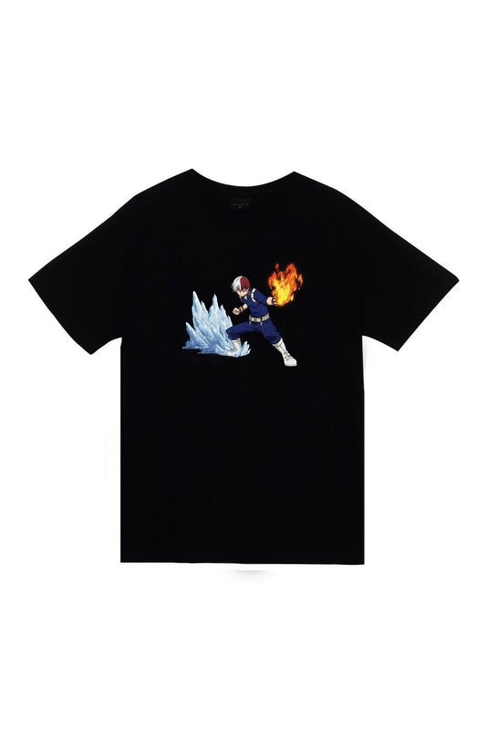 My Hero Academia Shoto Todoroki Anime Baskılı Unisex %100 Pamuk Siyah T-shirt