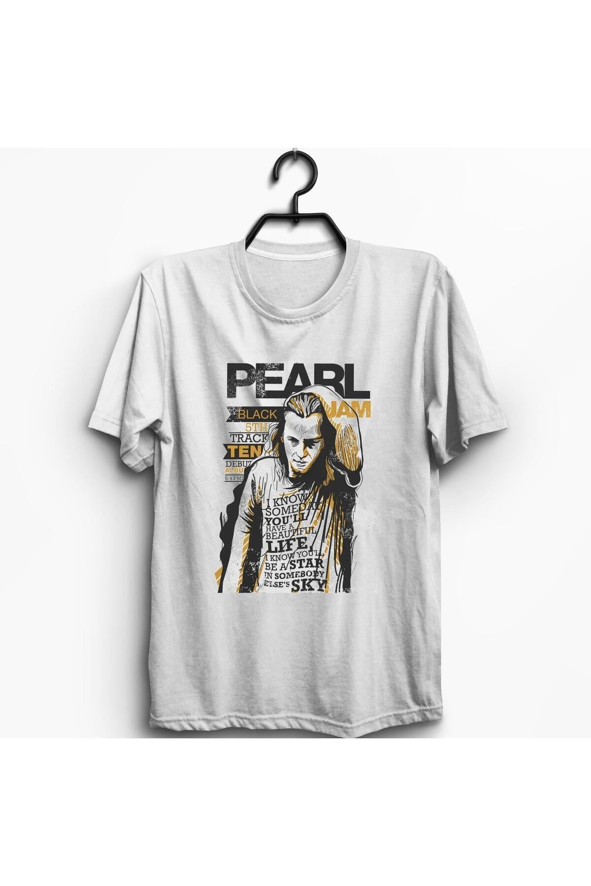 Pearl Jam Müzik Grubu Baskılı Unisex %100 Pamuk Beyaz T-shirt