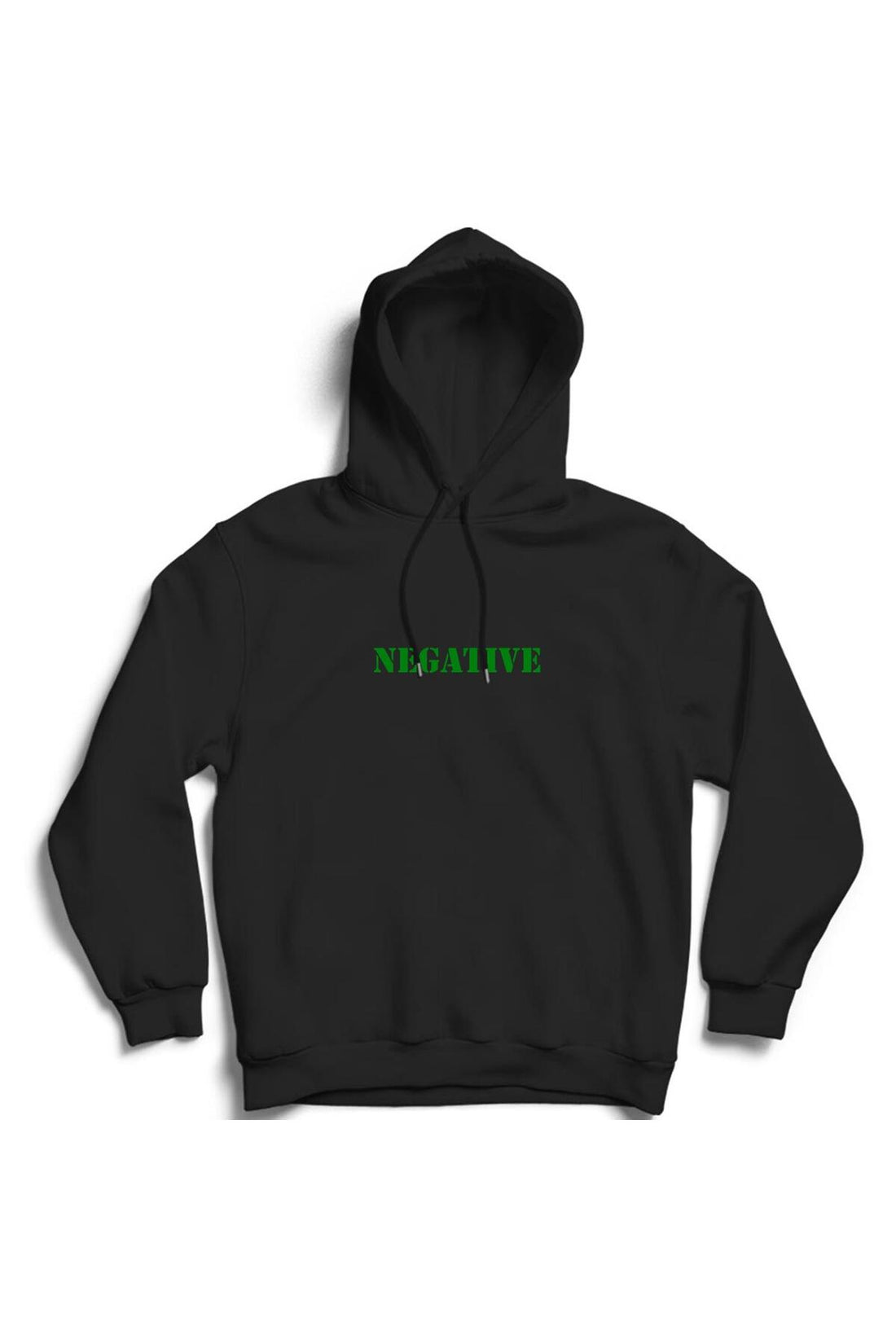 Negatif Yeşil NEGATIVE kelime baskılı siyah kapüşonlu sweatshirt