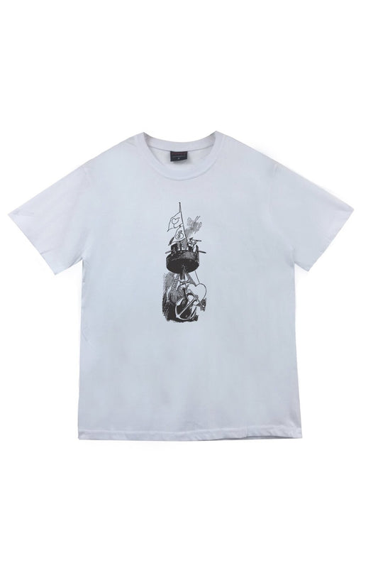 Unisex Beyaz Denizci Gemi Çapa T-shirt