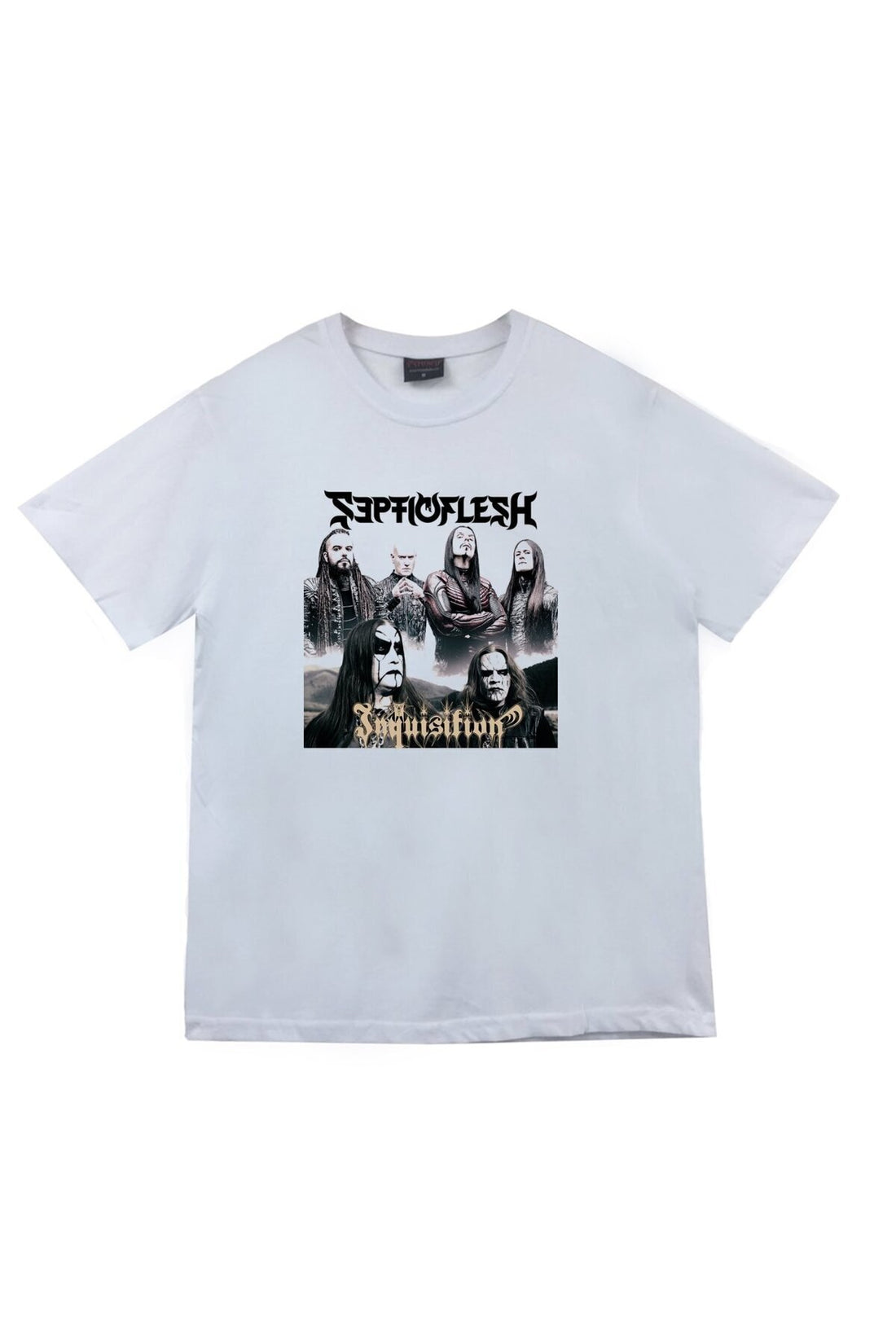 Septicflesh Fotoğrafı ve logo baskılı beyaz tişört