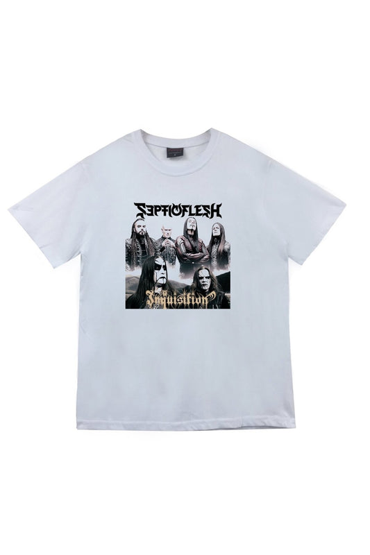 Septicflesh Baskılı Unisex %100 Pamuk Beyaz T-shirt