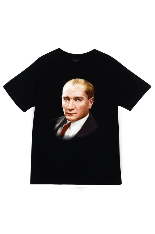 Unisex Siyah Mustafa Kemal Atatürk Baskılı T-shirt