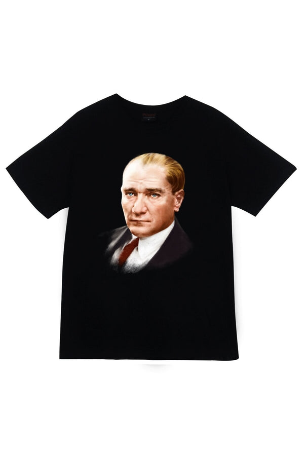 Unisex Siyah Mustafa Kemal Atatürk baskılı siyah tişört