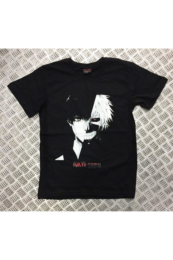 Unisex Siyah Tokyo Ghoul baskılı siyah tişört