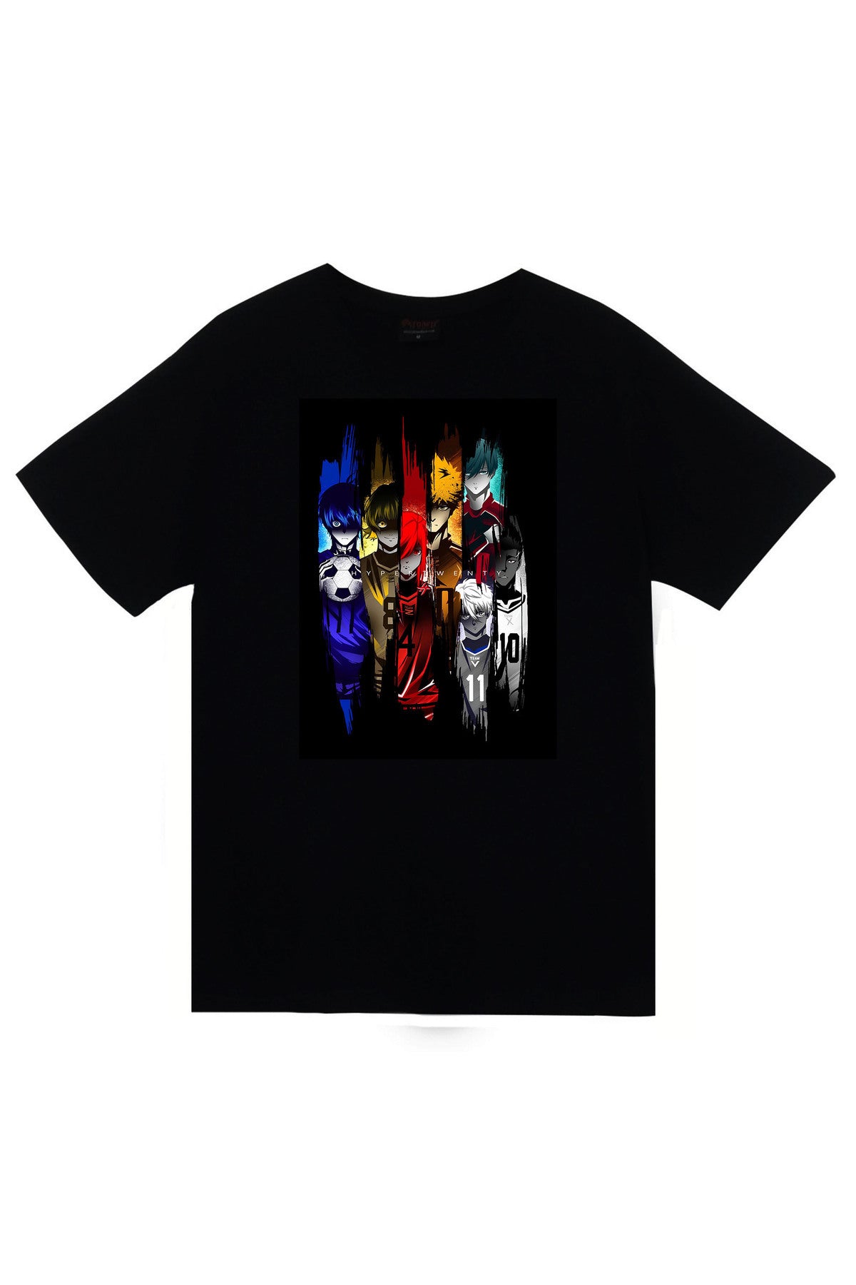 Blue Lock Anime Baskılı Unisex %100 Pamuk Siyah T-shirt