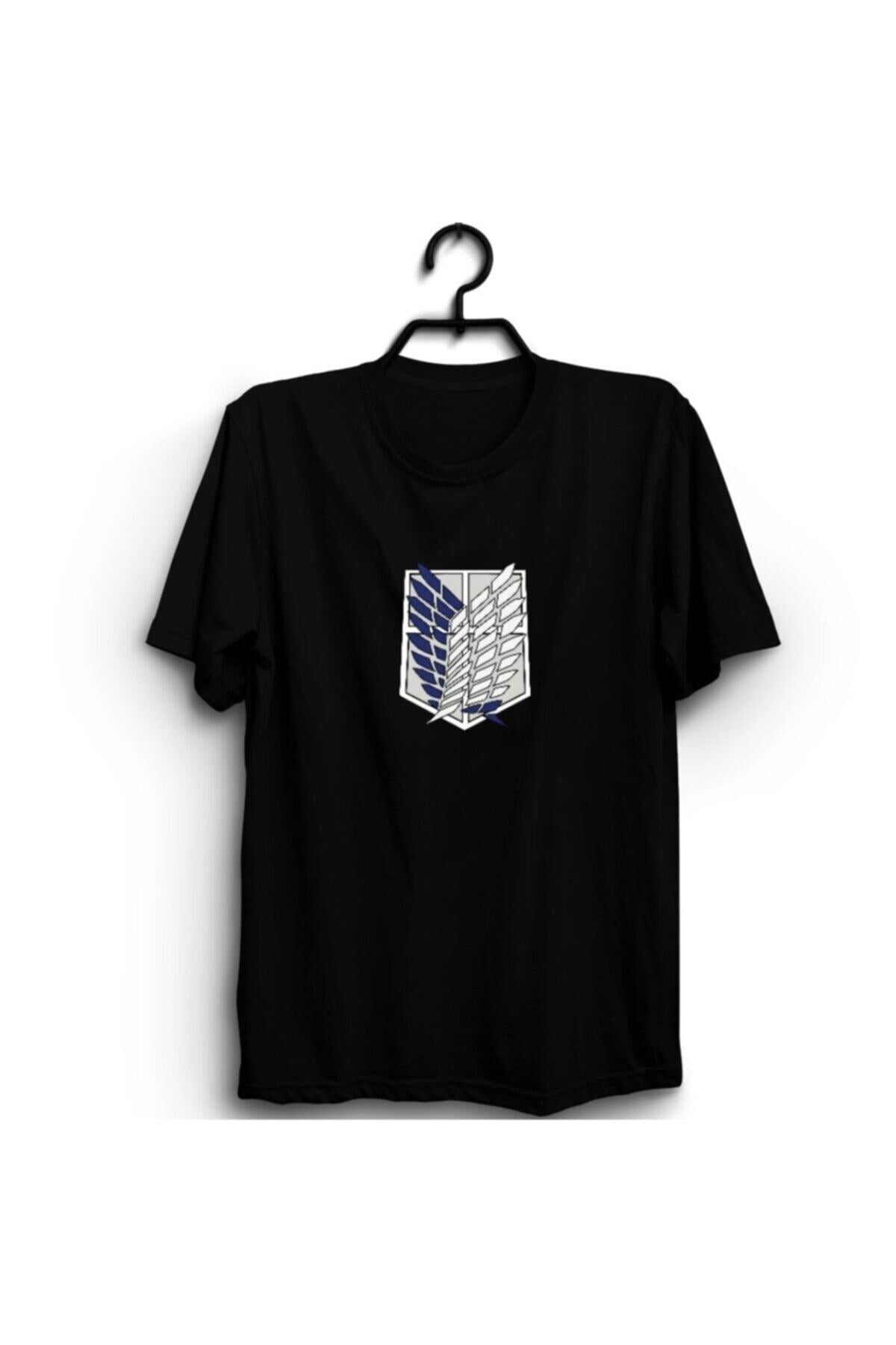Unisex Siyah Attack On Titan Baskılı Tişört