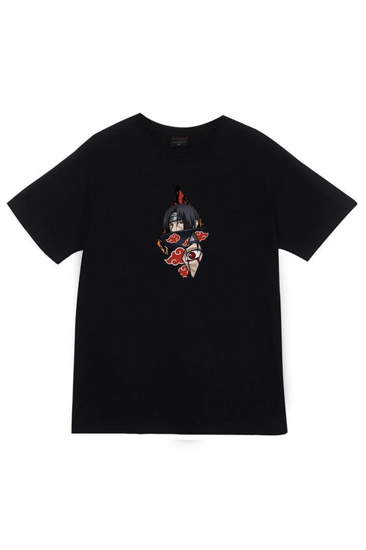 Itachi Uchika Anime Baskılı Unisex %100 Pamuk Siyah T-shirt
