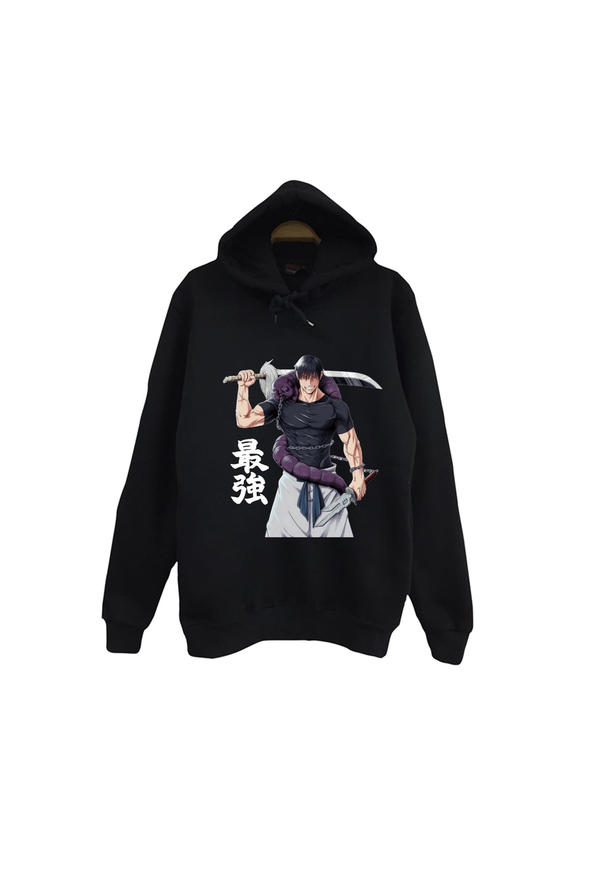 Jujutsu Kaisen - Toji Fushiguro - Anime Baskılı Unisex %100 Pamuk Siyah Kapüşonlu Sweatshirt