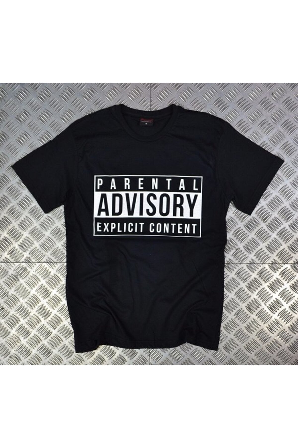 Unisex Siyah Parental Advısory Baskılı T-shirt