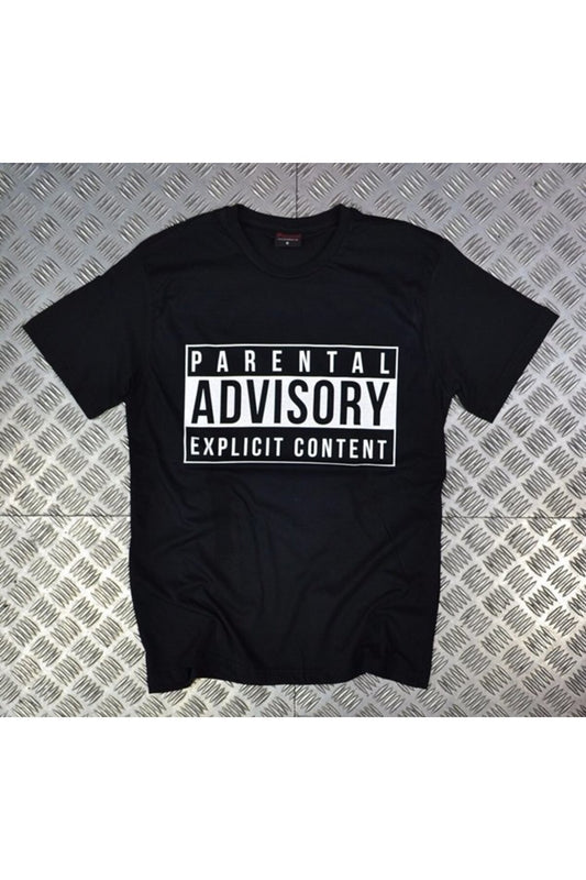 Unisex Siyah Parental Advısory Baskılı T-shirt