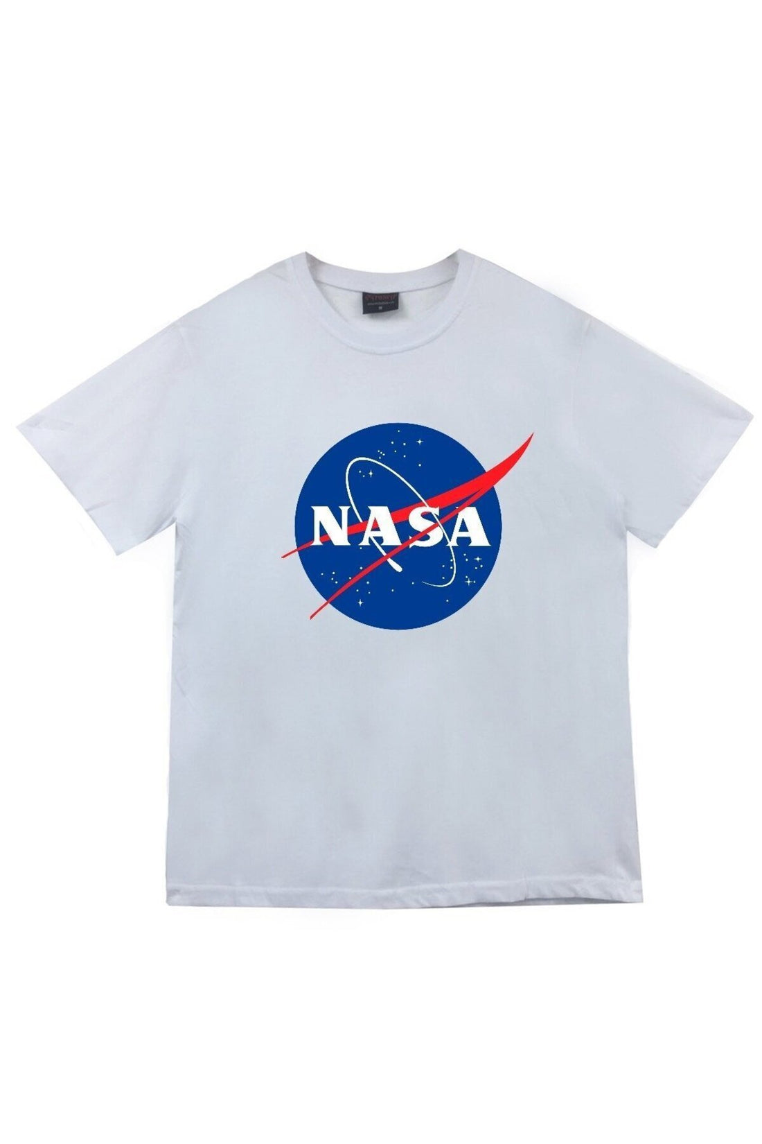Unisex Beyaz Nasa Meatball logosu baskılı beyaz tişört