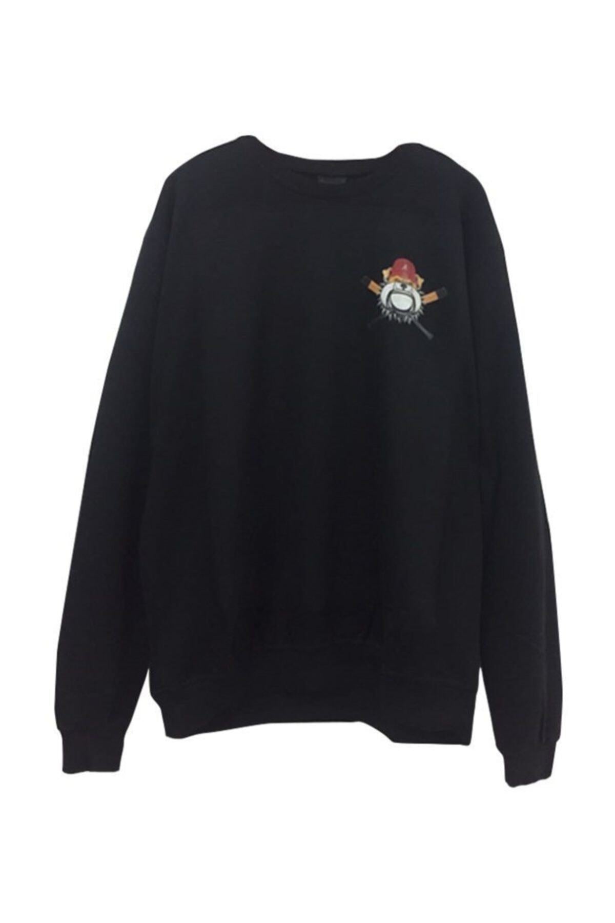 Bulldog Baskılı Bisiklet Yaka Sweatshırt