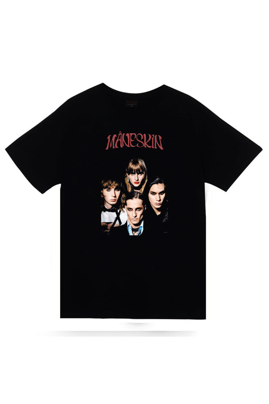 Maneskin Baskılı Unisex Siyah %100 Pamuk T-shirt